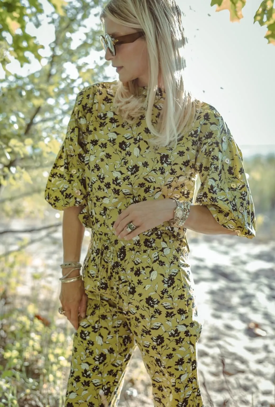 Neutral Look SAMPLE - Le Culottes Full Length - Chartreuse Floral