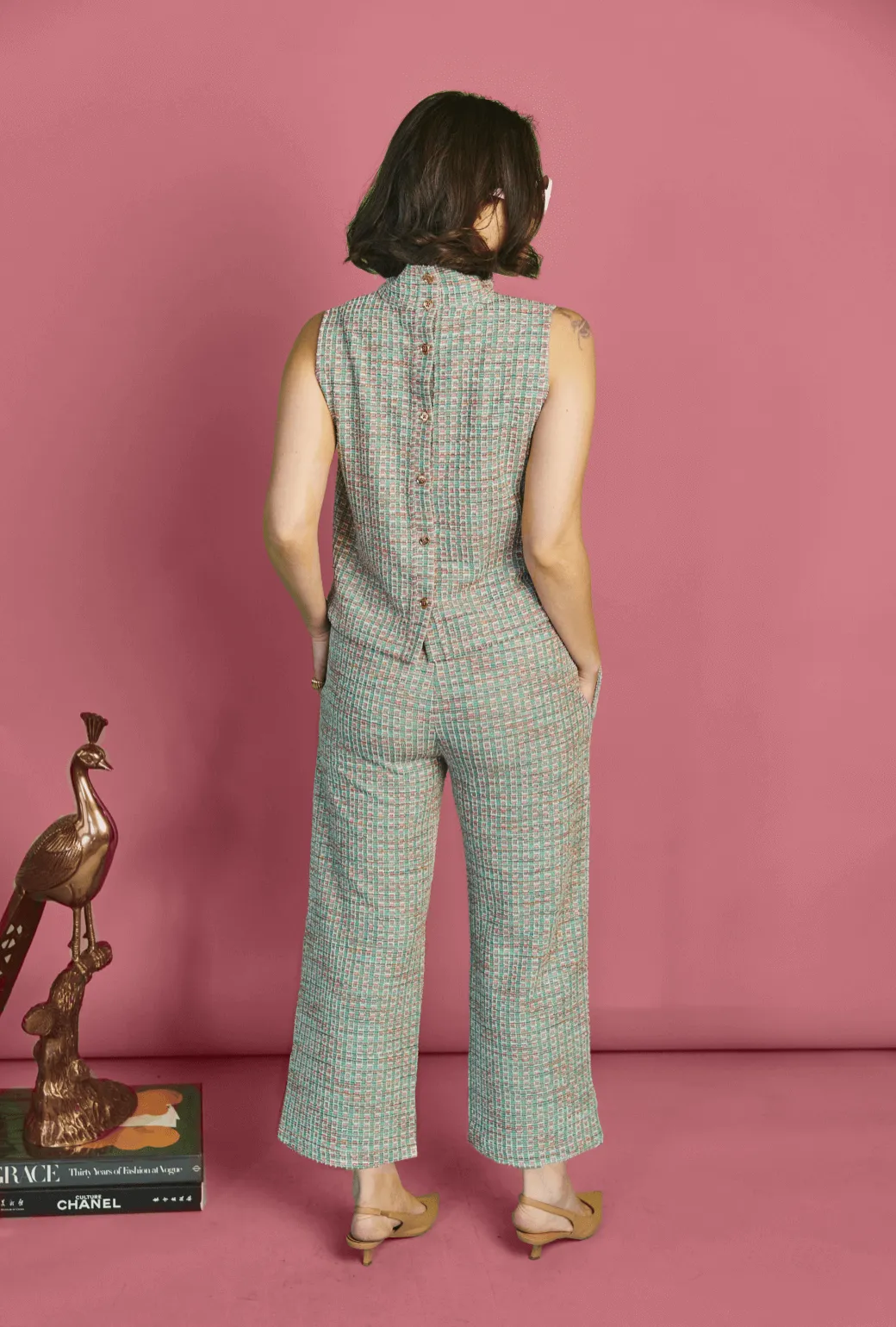Wrinkle Resistant SAMPLE - Le Culottes - Green and Pink Plaid Knit