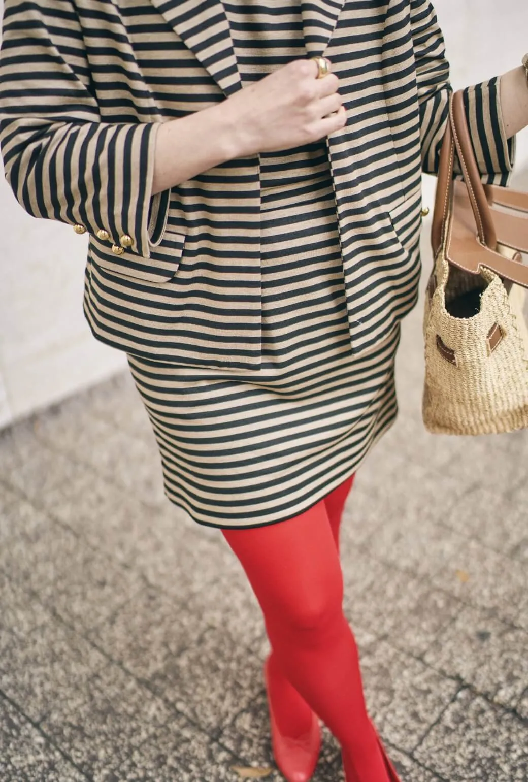 SAMPLE - Maggie Mini - Taupe & Navy Knit Adjustable Closure