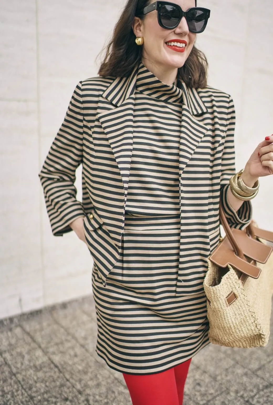 SAMPLE - Maggie Mini - Taupe & Navy Knit HighRiseWaistband