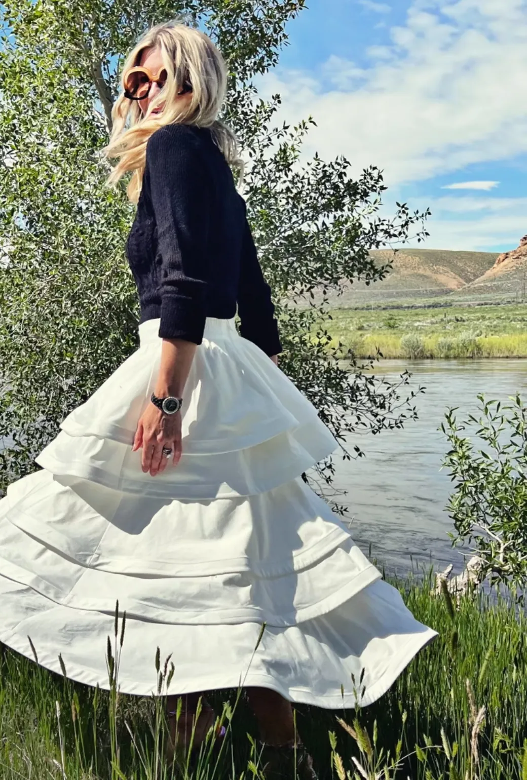 SAMPLE - MIDI Teagan Skirt -White Cotton Sateen Weekend Style