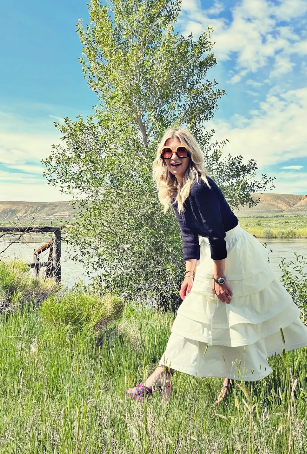 Durable Hem Hidden Zip Pockets SAMPLE - MIDI Teagan Skirt -White Cotton Sateen