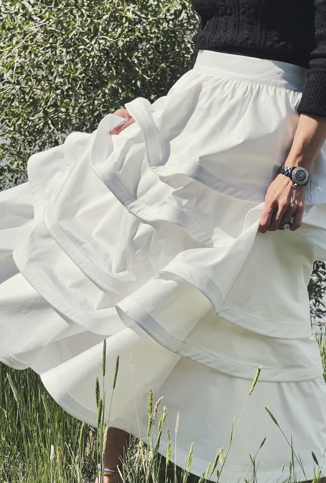 SAMPLE - MIDI Teagan Skirt -White Cotton Sateen Zipper Closure