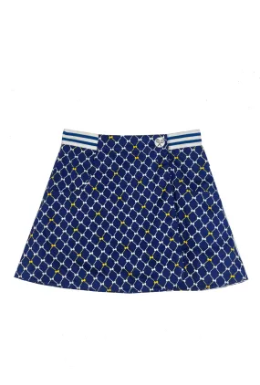 Thermal Regulating FlexibleMobilityDesign SAMPLE - Reversible Tennis Skirt - Navy Bows & Yellow Lurex