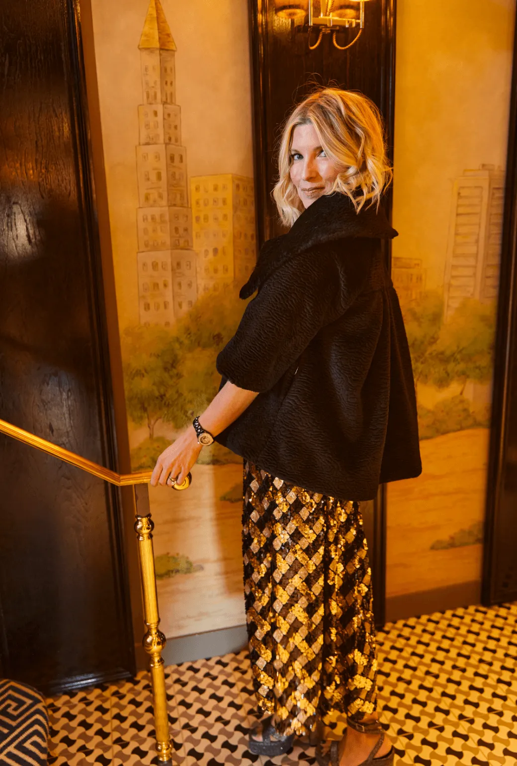 SAMPLE - Sequin Party Skirt - Black & Gold Breathable Lining ArticulatedJoints