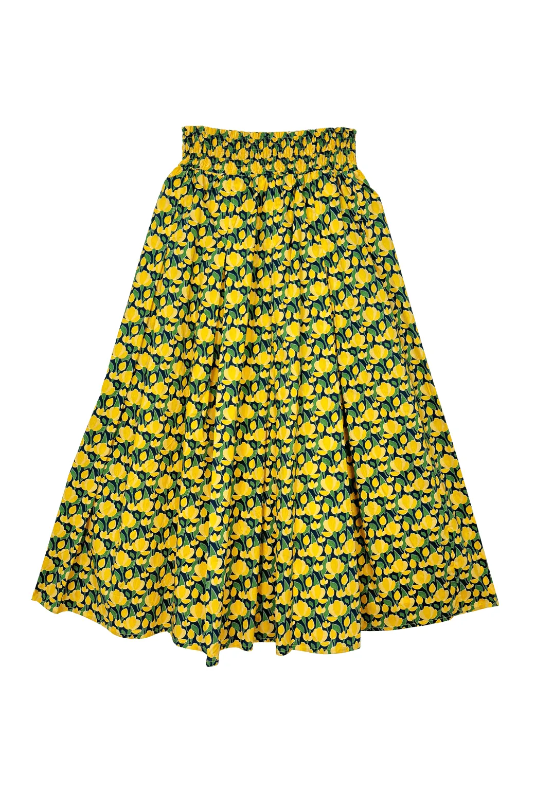 SAMPLE - Smocked Waist MIDI Skirt - Yellow Tulip Flexible Ankle Cuffs