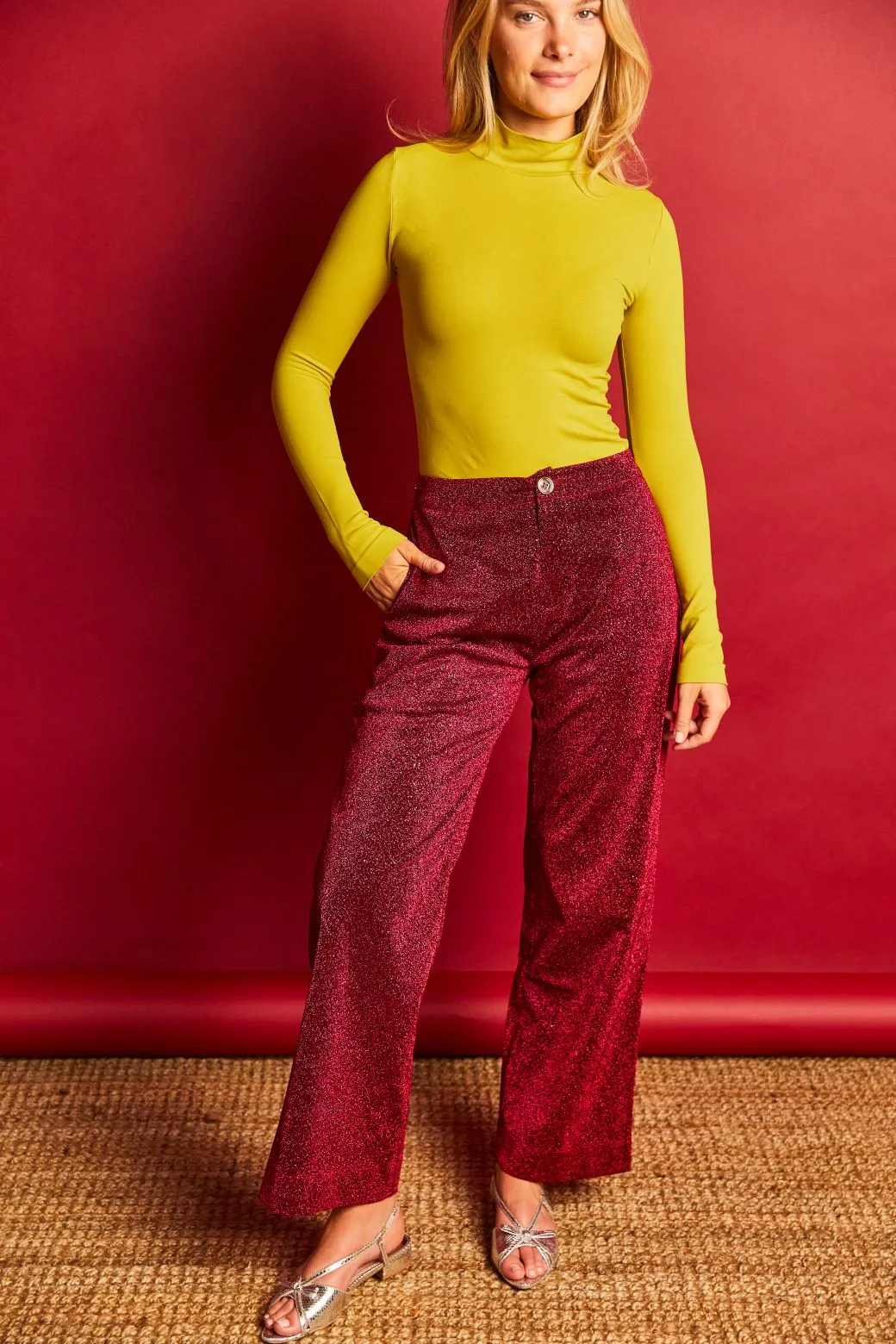 SAMPLE - Sparkle Trousers - Magenta Soft Brushed Lining Snag Free Fabric