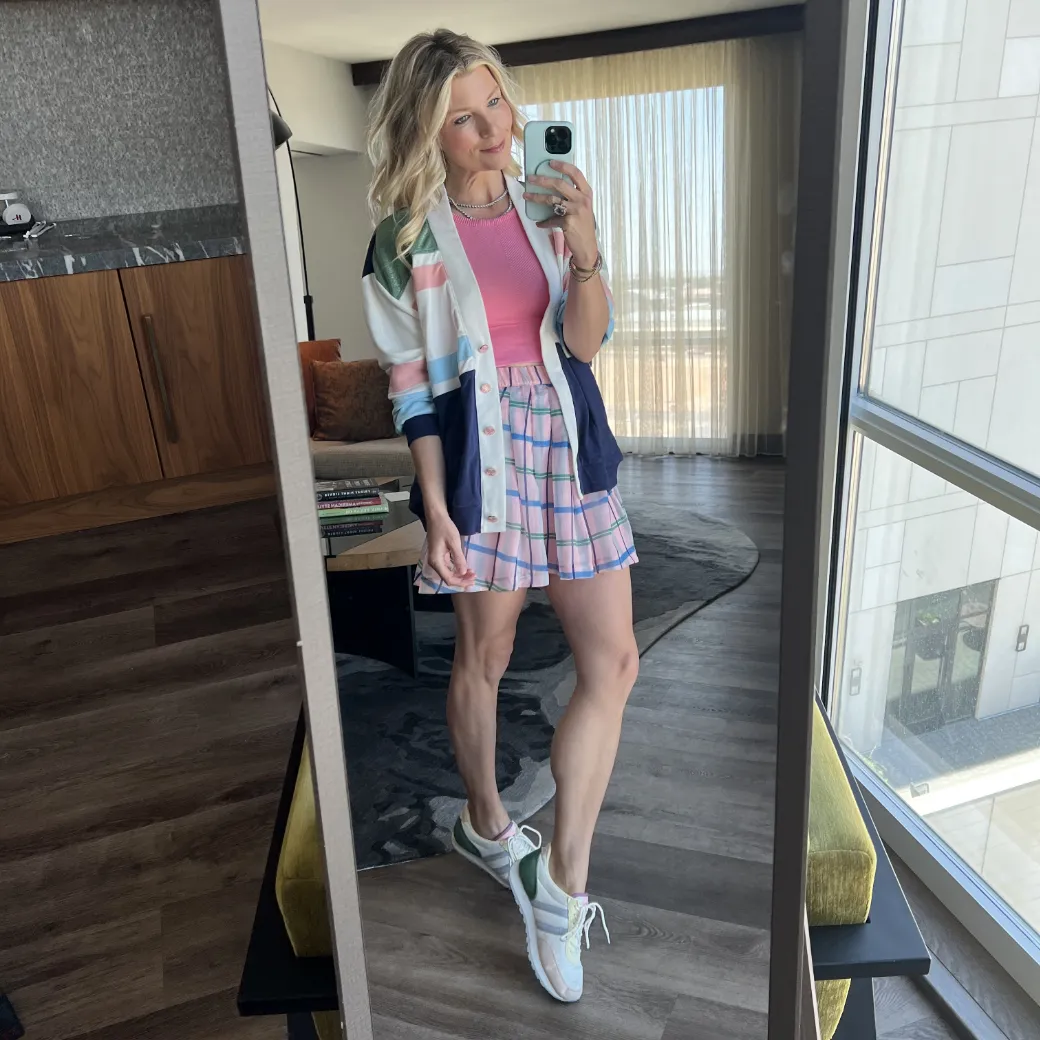 SAMPLE - The Classic Pleated Tennis Skirt - Pink & Blue Plaid Pocket Reinforcement