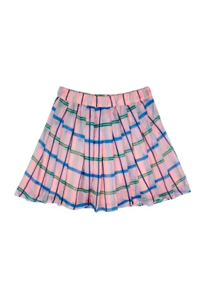 SAMPLE - The Classic Pleated Tennis Skirt - Pink & Blue Plaid Skinny Fit