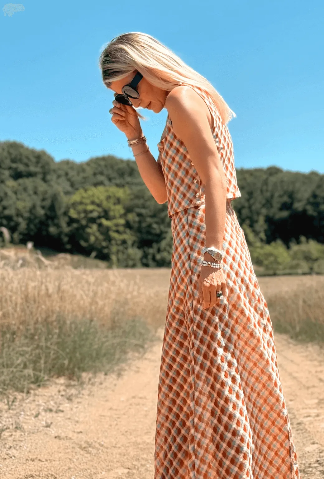 SAMPLE - The Leland Skirt - Sheer Plaid Wrinkle Resistant Loose cut