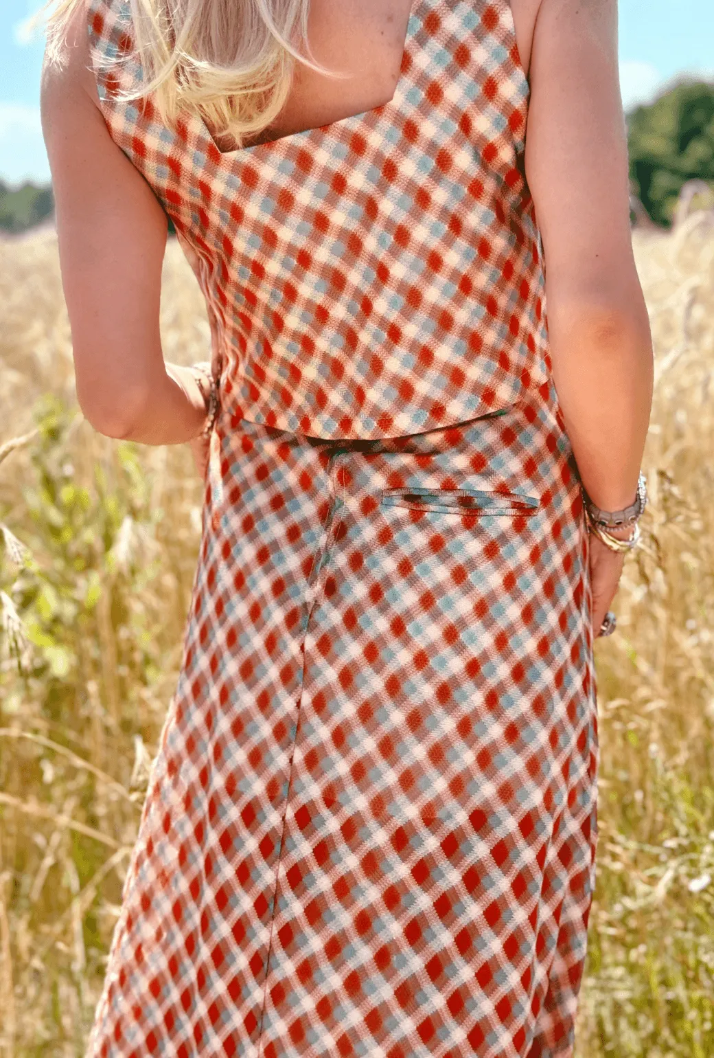 SAMPLE - The Leland Skirt - Sheer Plaid Zero Waste Manufacturing Adjustable Closure