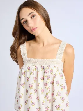 Sasha Top in Rose Block Print ButtonFront