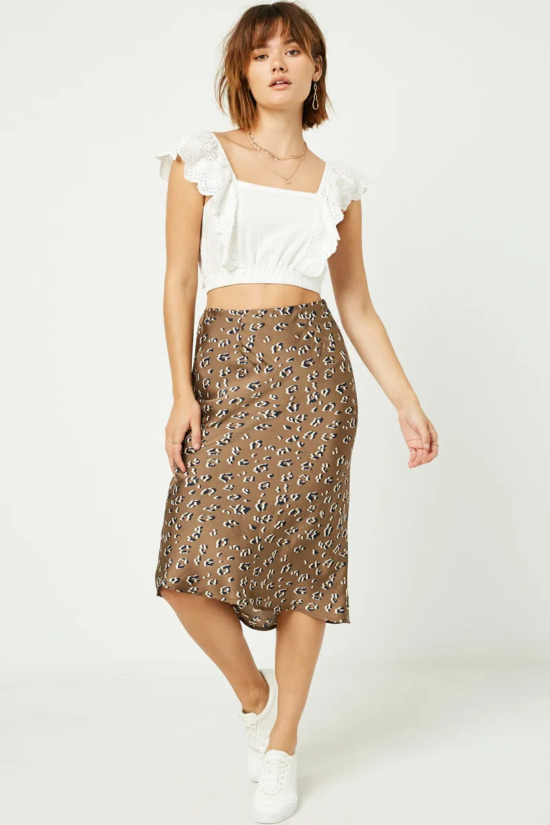 Satin Leopard Printed Midi Skirt WaterRepellent