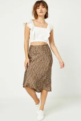 Satin Leopard Printed Midi Skirt WaterRepellent
