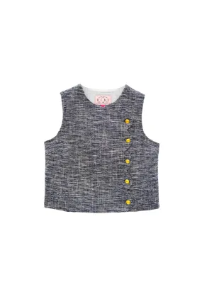 ReflectiveTrimDetails Soft Wool Scallop Top - Navy Tweed