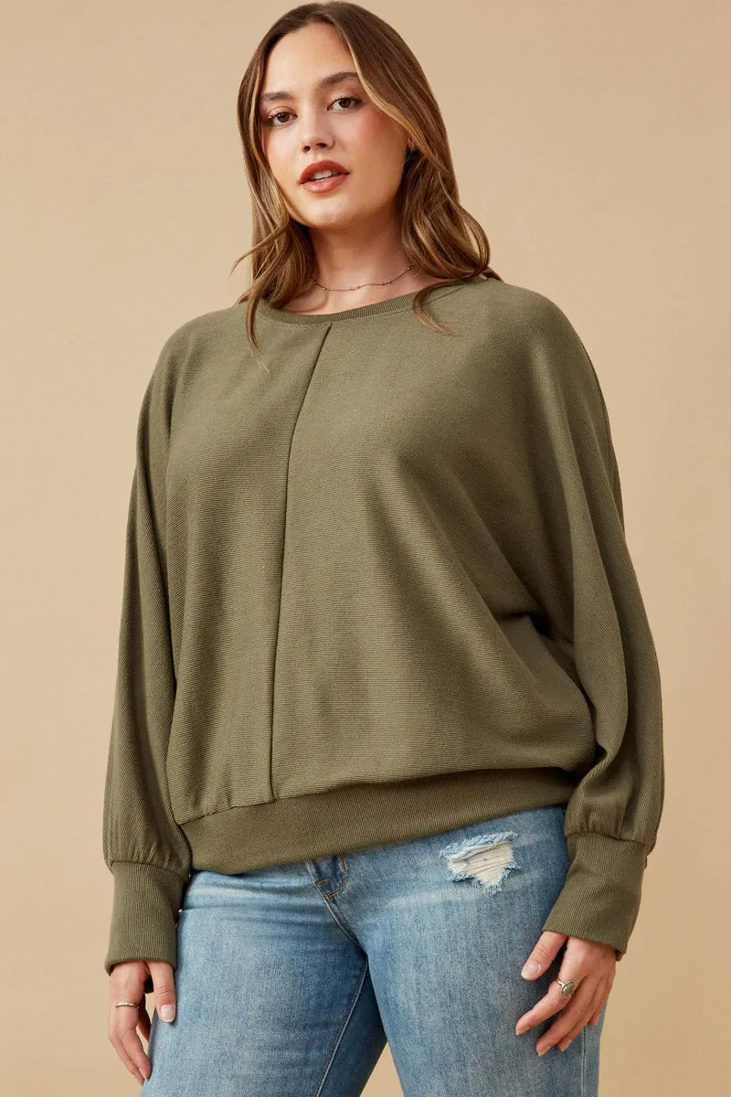 Seam Detail Cuffed Knit Dolman Top BlendMaterials