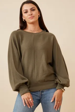 Seam Detail Cuffed Knit Dolman Top Non Iron Fabric Elasticated Hem