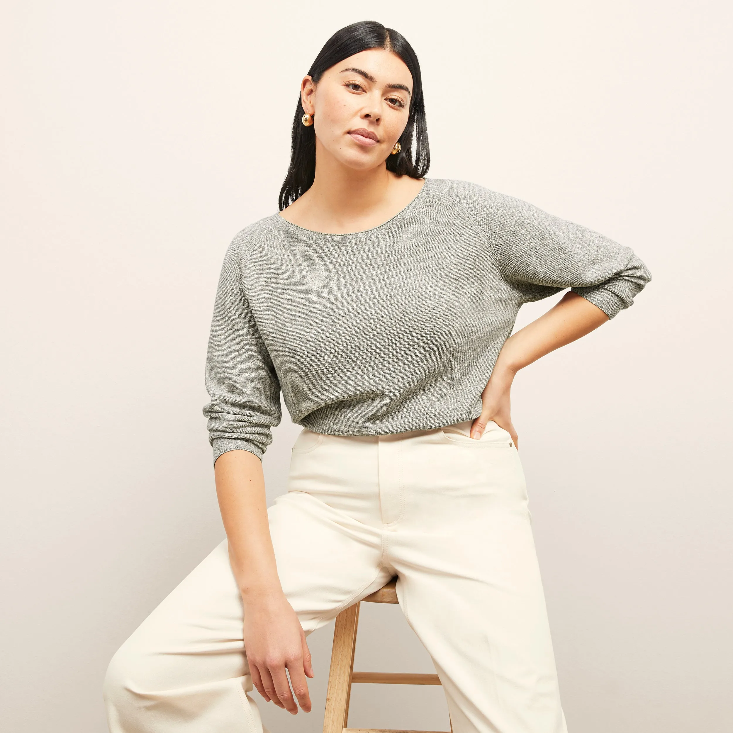Compact Stitching Hot Weather Chadwick Sweater - Flat Cotton Knit :: Gray Melange