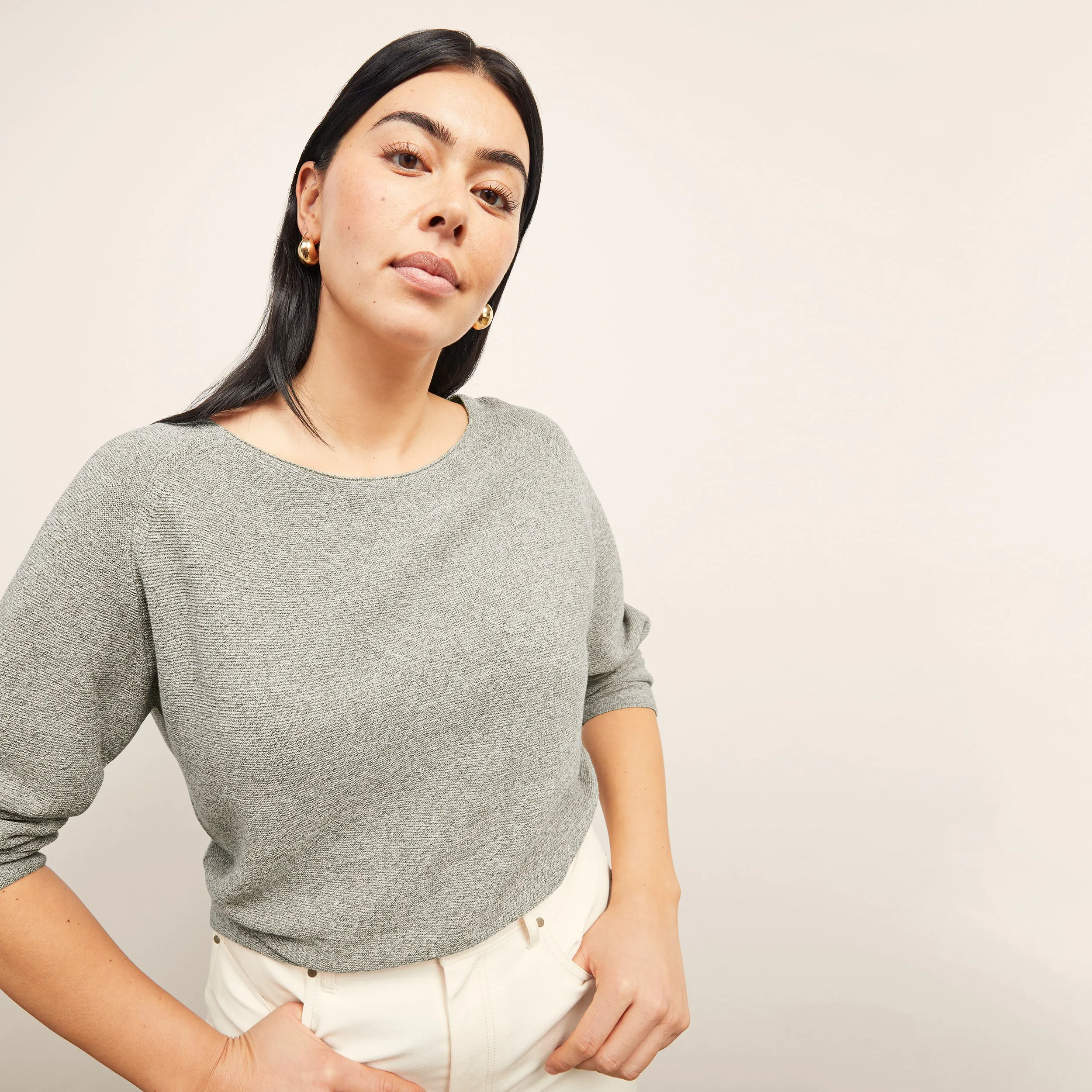 Chadwick Sweater - Flat Cotton Knit :: Gray Melange Chic Cardigan Brushed Microfiber Surface