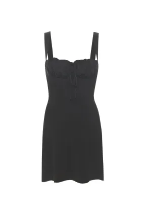 AGNES DRESS - BLACK VEGAN SILK Double Needle Stitching Tagless Comfort Collar