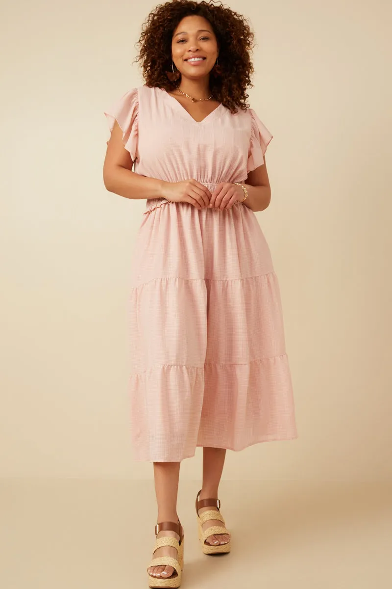 hypoallergenic Lawn Soft Mini Checkered Ruffle Detail Dress