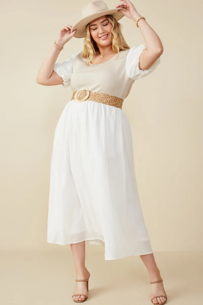 Mix Media Ribbed Knit Bodice Dress Tonal-Panel Whimsical Mood