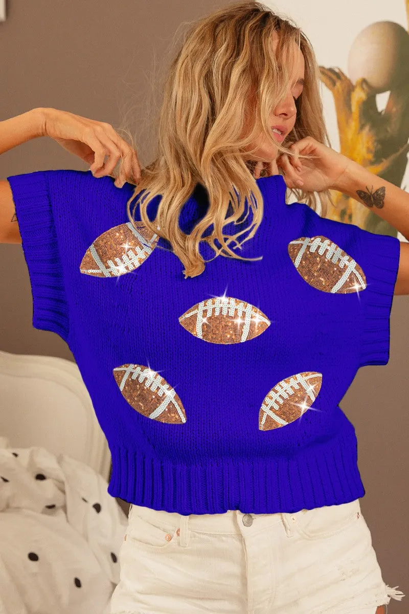 IT1388G-08 | SEQUIN FOOTBALL PATCHES RIB BANDED SWEATER Snag Free Zipper Technology