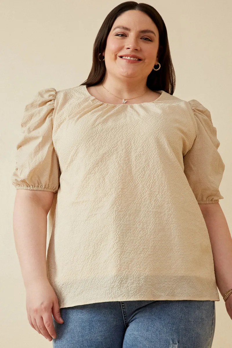 Seersucker Textured Puff Sleeve Top AbrasionResistant