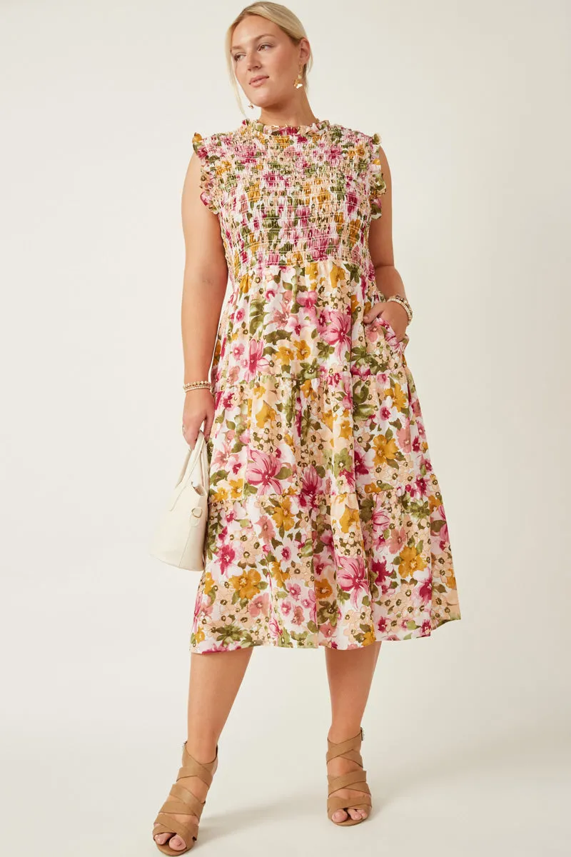 Floral Ruffle Detail Smocked Tank Dress Front Detail