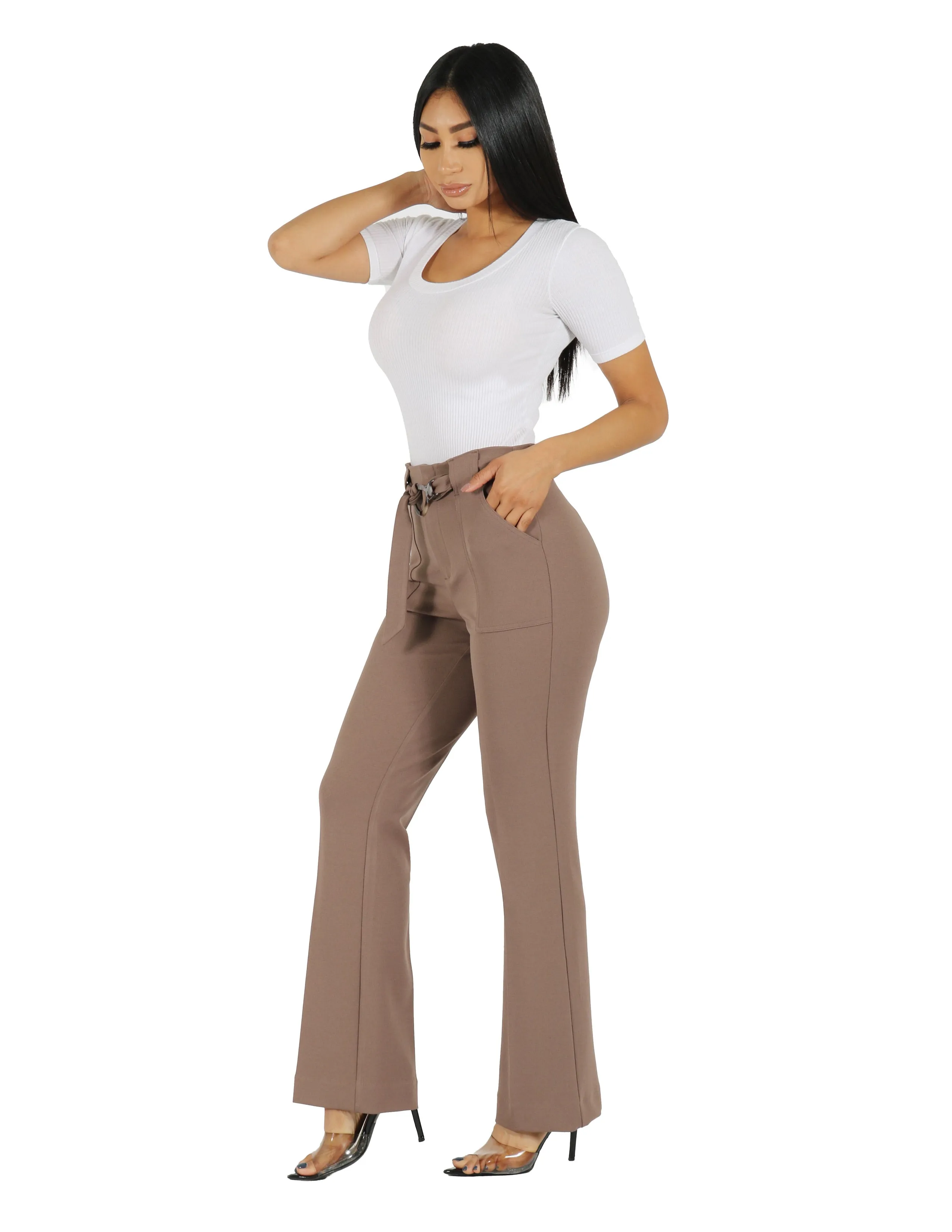 Core Movement Flexible Gusset Design She's Busy High Rise Wide Leg Pant with Patch Pocket and Belt