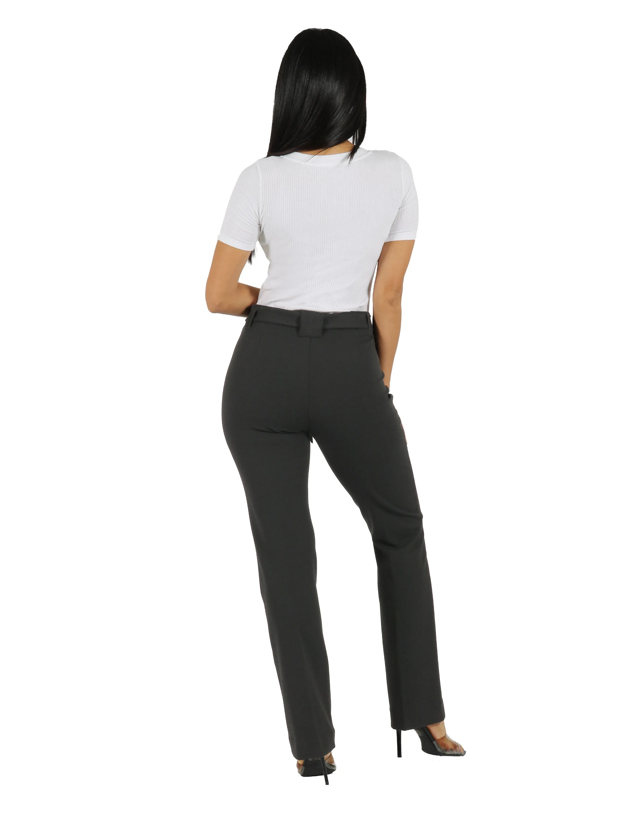 Stylish Waistband She's Busy High Rise Wide Leg Pant with Patch Pocket and Belt