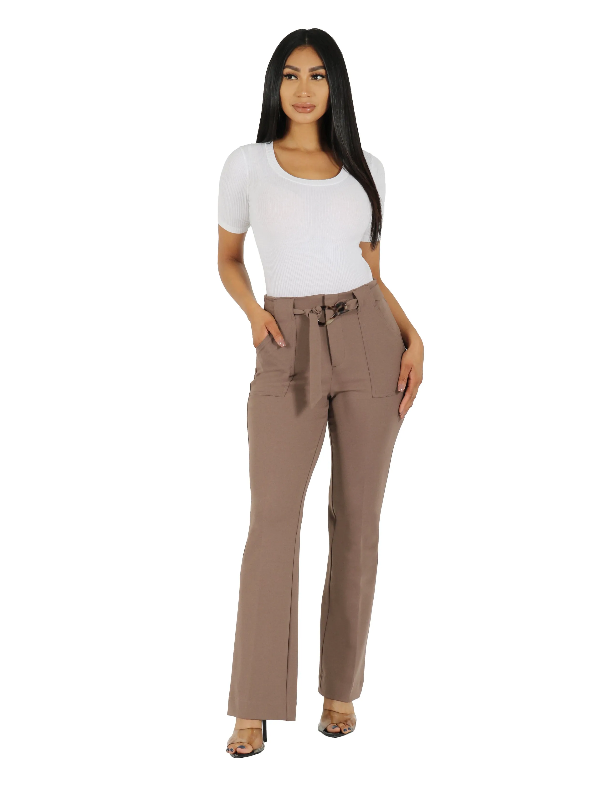 She's Busy High Rise Wide Leg Pant with Patch Pocket and Belt NonRestrictiveFit