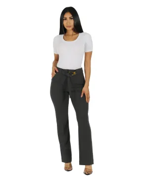 She's Busy High Rise Wide Leg Pant with Patch Pocket and Belt Multi Panel Construction