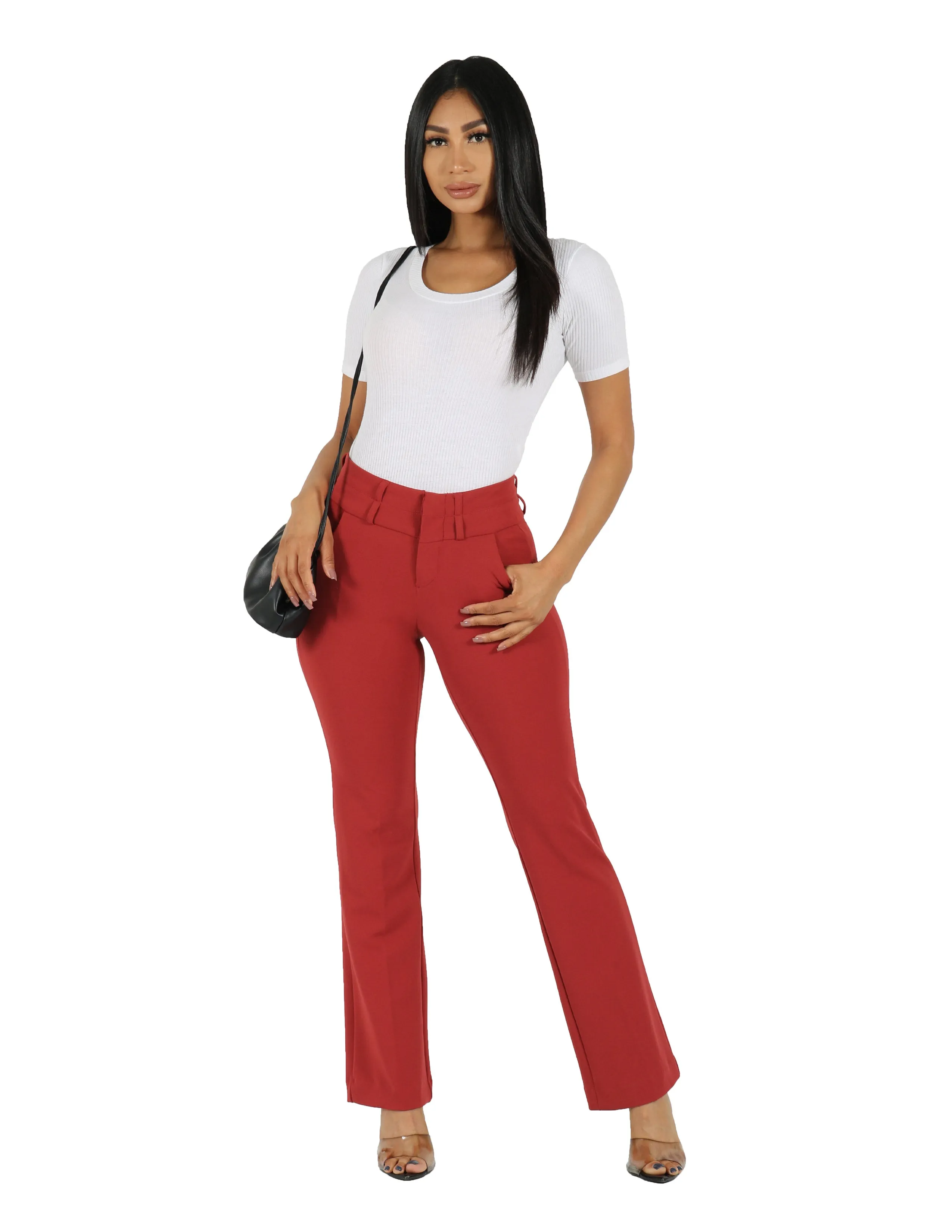 Core Flex She's Got It Knit Crepe Wide Double Waistband Solid Trouser