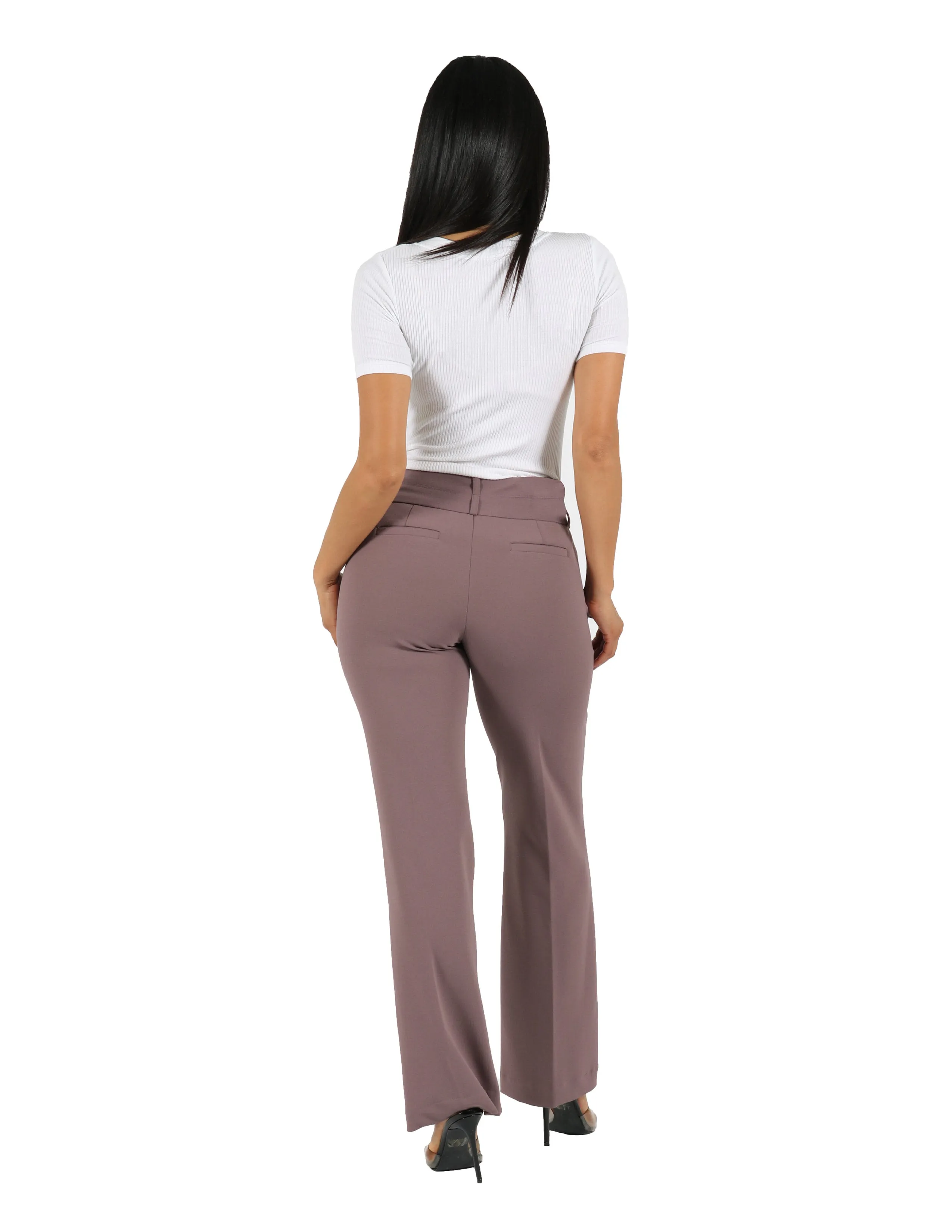 anti static She's Got It Knit Crepe Wide Double Waistband Solid Trouser