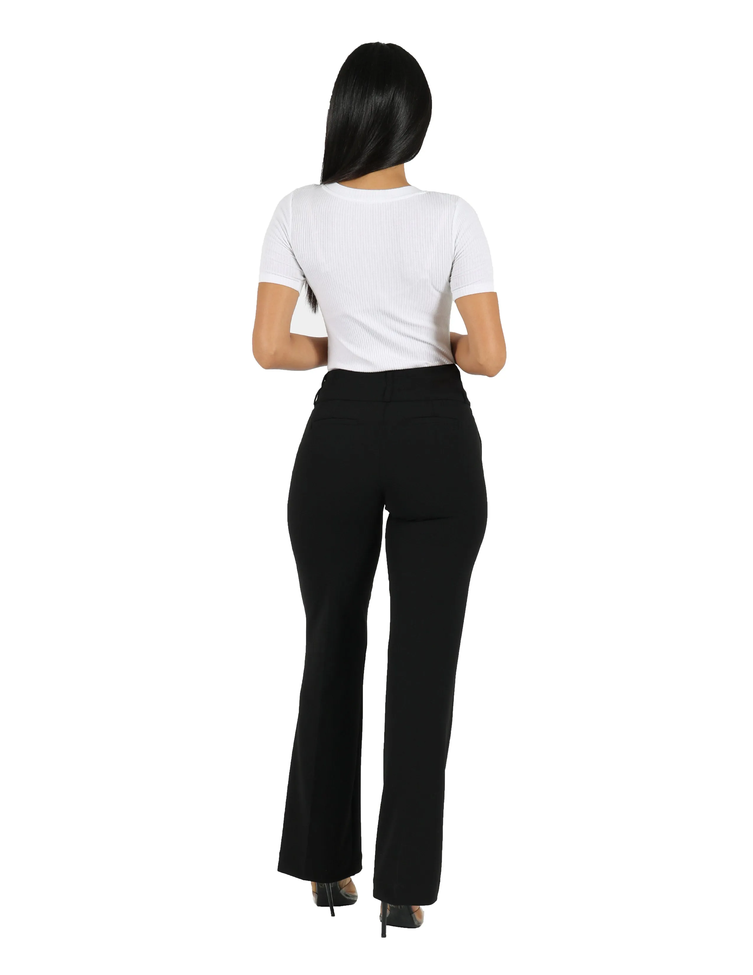 She's Got It Knit Crepe Wide Double Waistband Solid Trouser Cropped hem Core Style