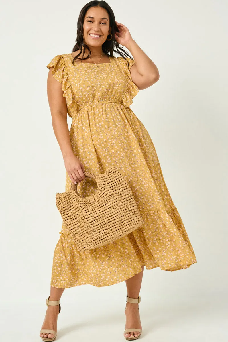 Non-Pilling Button Back Ruffled Square Neck Tank Dress