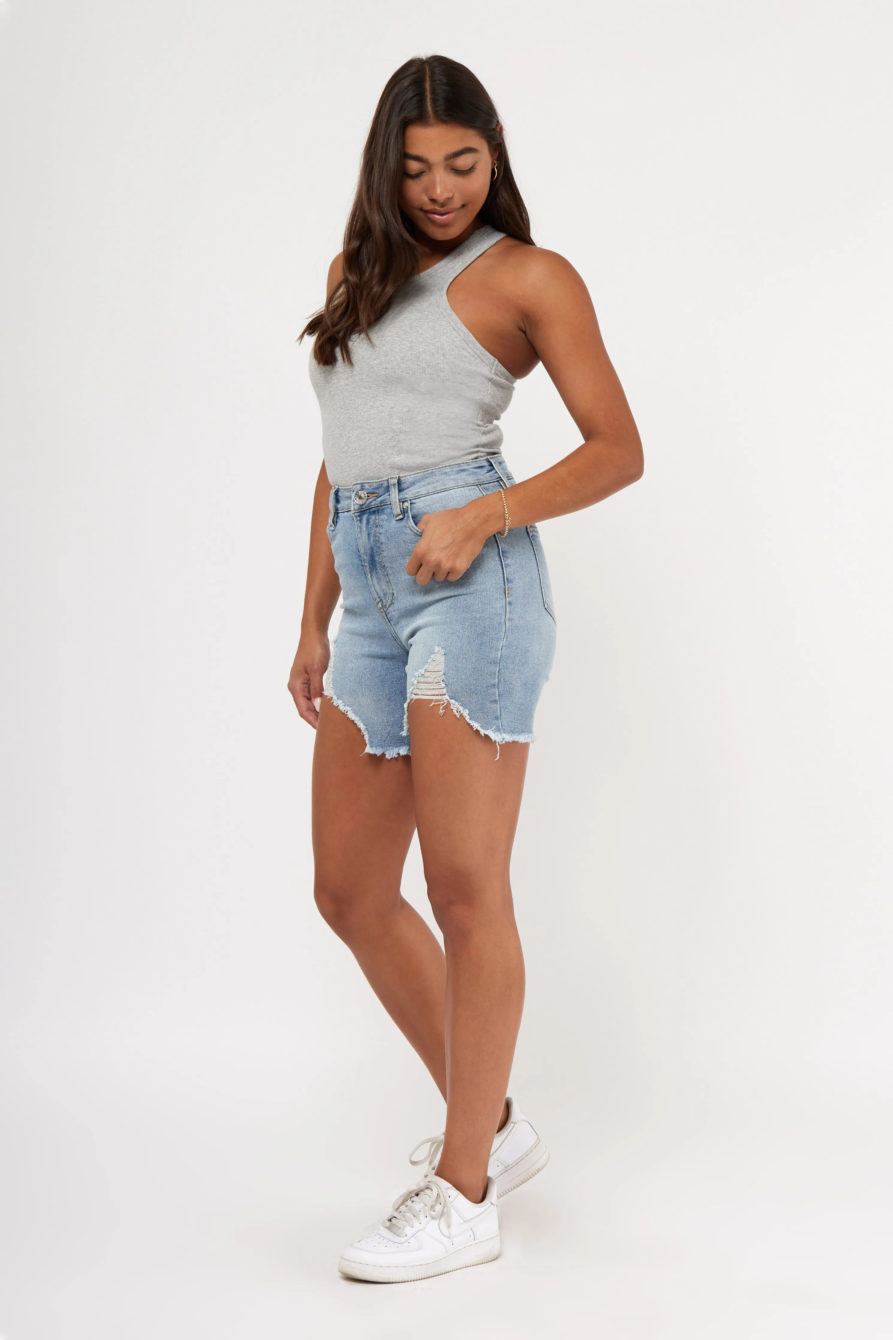 Shipwreck Destructed Denim Hi Rise Short Odor Control Fabric