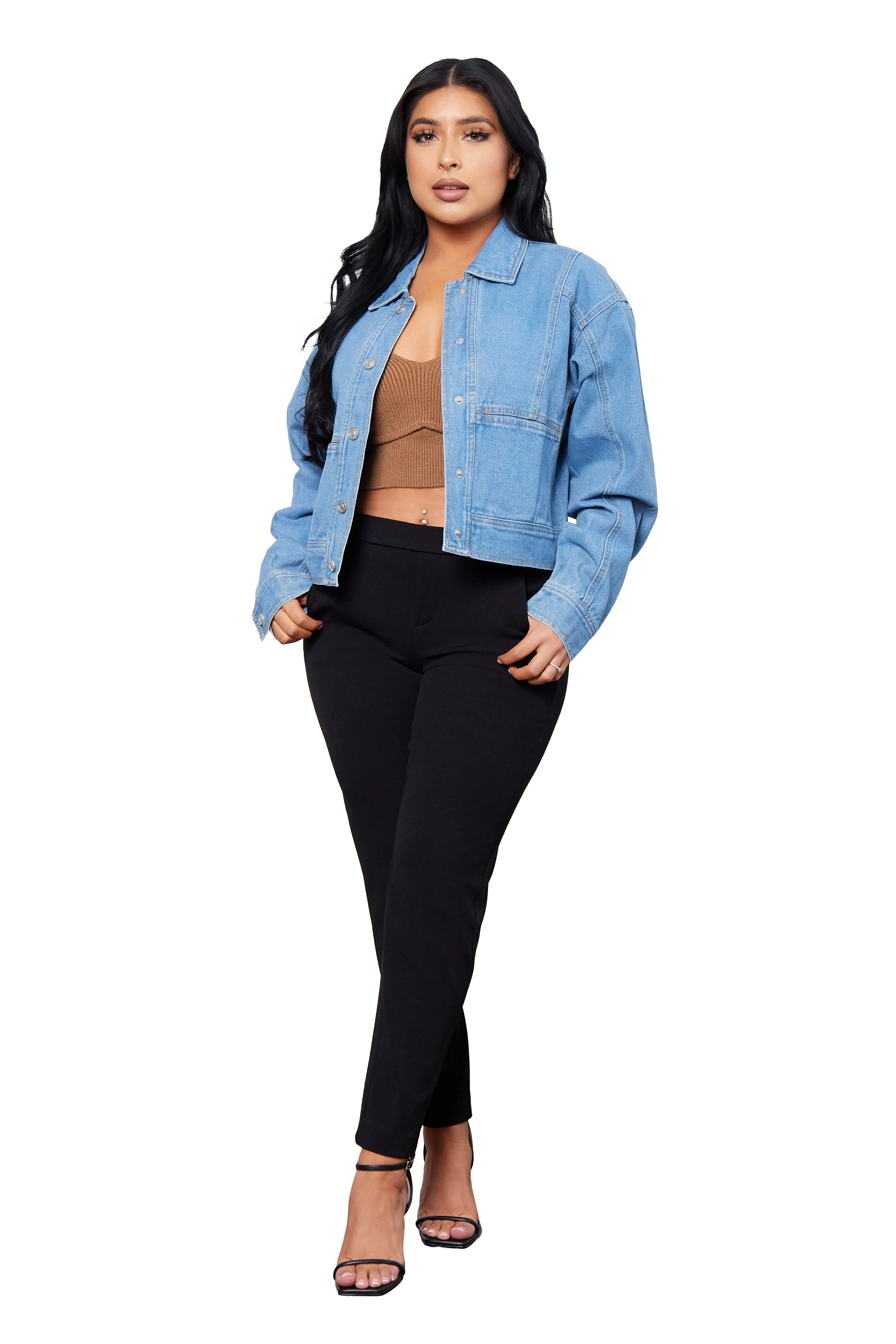 Short Jean Jacket with Tucks Weatherproof Shell