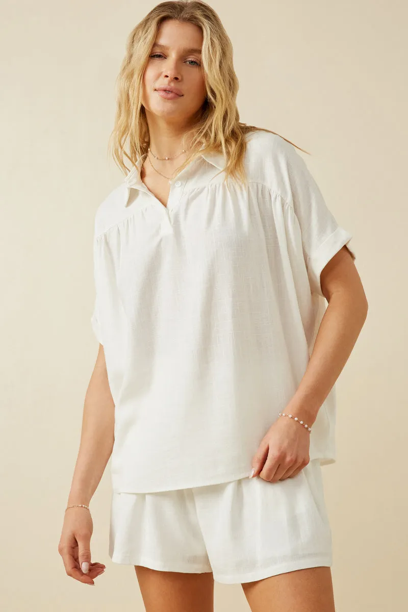 Short Sleeve Collared Dolman Top NonRestrictive Armholes Everyday Comfort