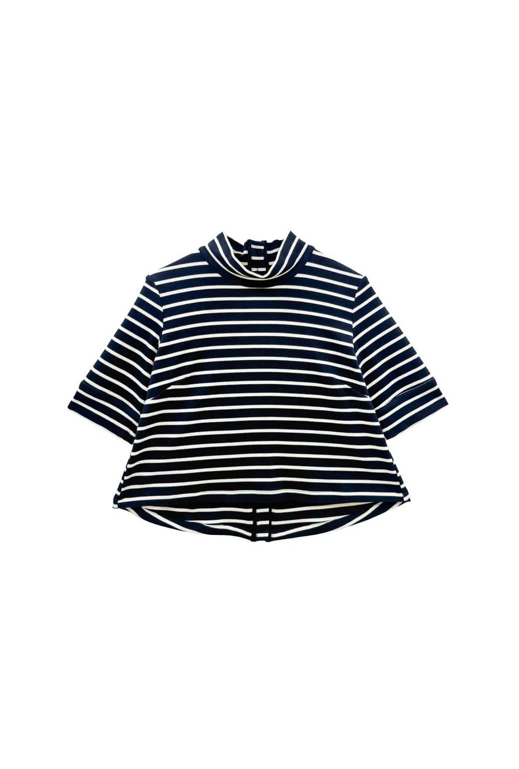 Short Sleeve Mod Top - Black & White Stripe Knit Overlock Edging SeamlessConstruction