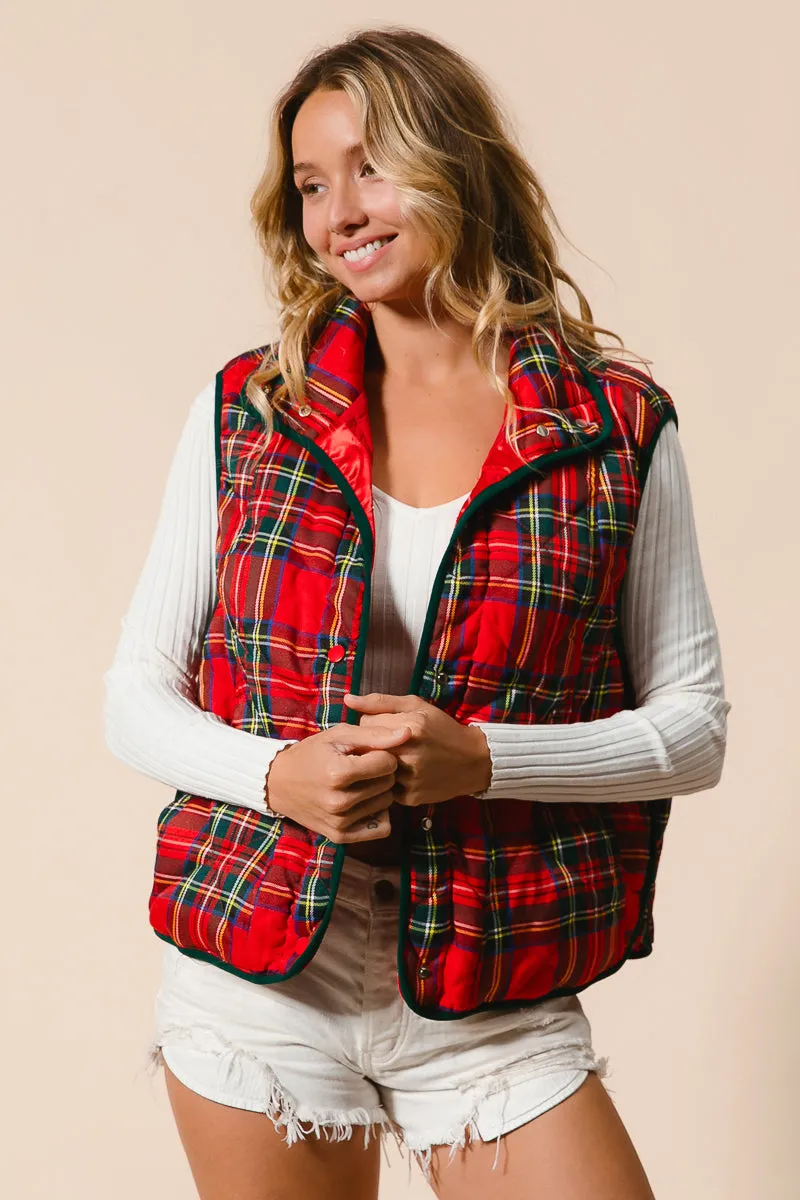 IP6755G-07P | VINTAGE CHRISTMAS PLAID QUILTING VEST WaterResistant Coating Anti Pilling Finish