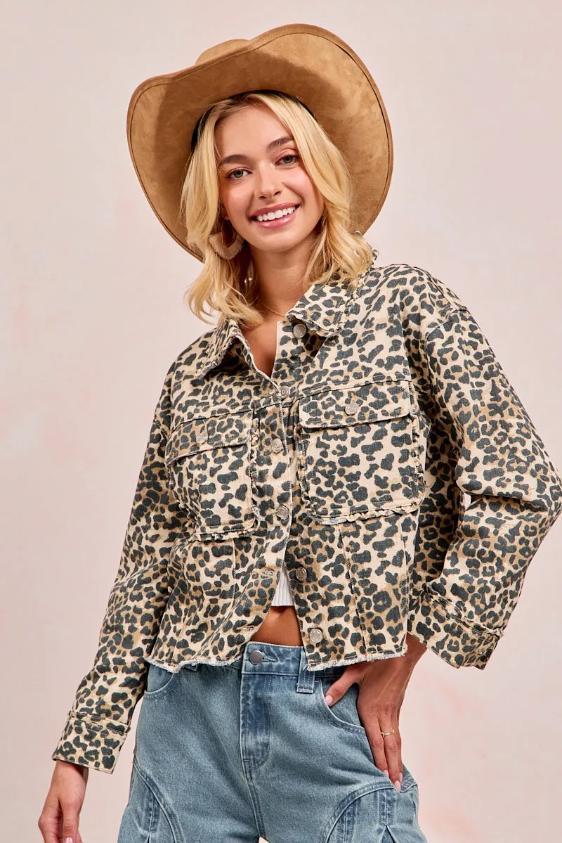 Cozy Street Style Active Style IT4377R-01 | LEOPARD PRINTED JACKET WITH FRONT DOUBLE POCKET