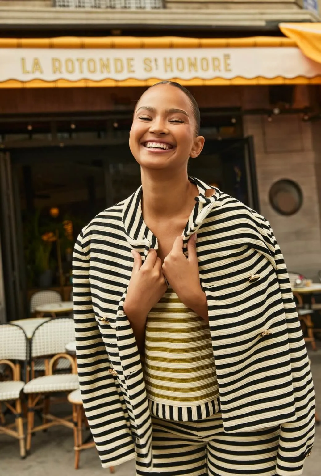 Wide Shoulder Cut Swell Jacket - Black Striped Terry