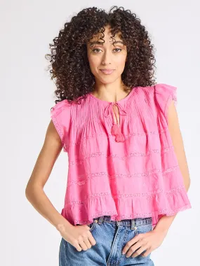 Stretch Knit Fabric Maria Top in Carmine Lace & Embroidery