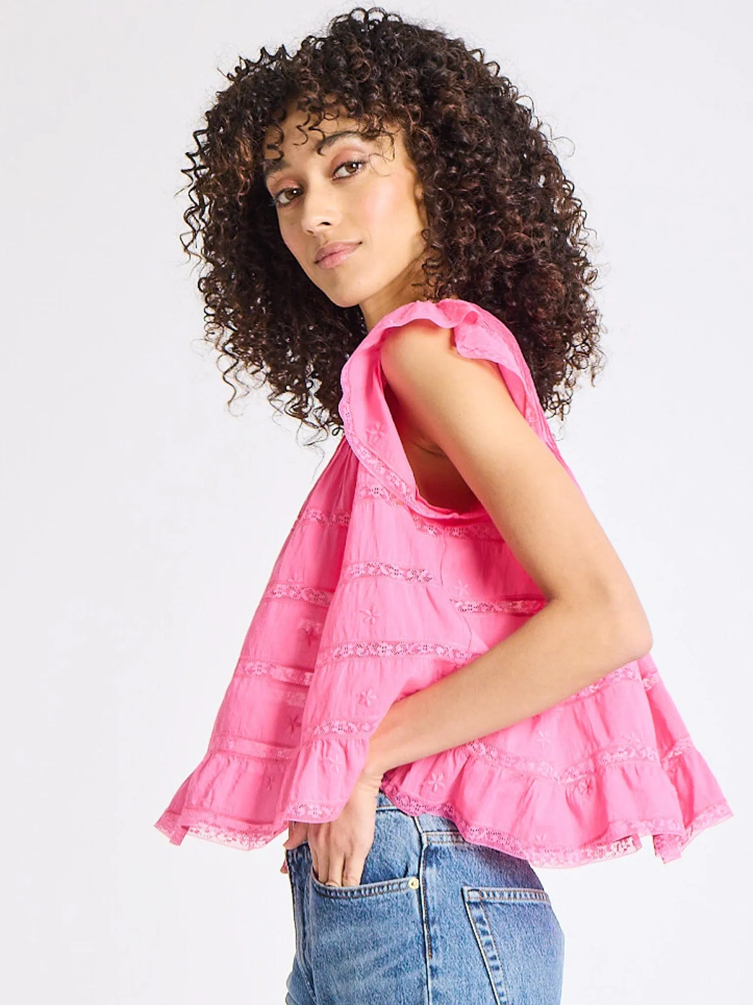 Recycled Polyester Fabric QuickDryTechnology Maria Top in Carmine Lace & Embroidery