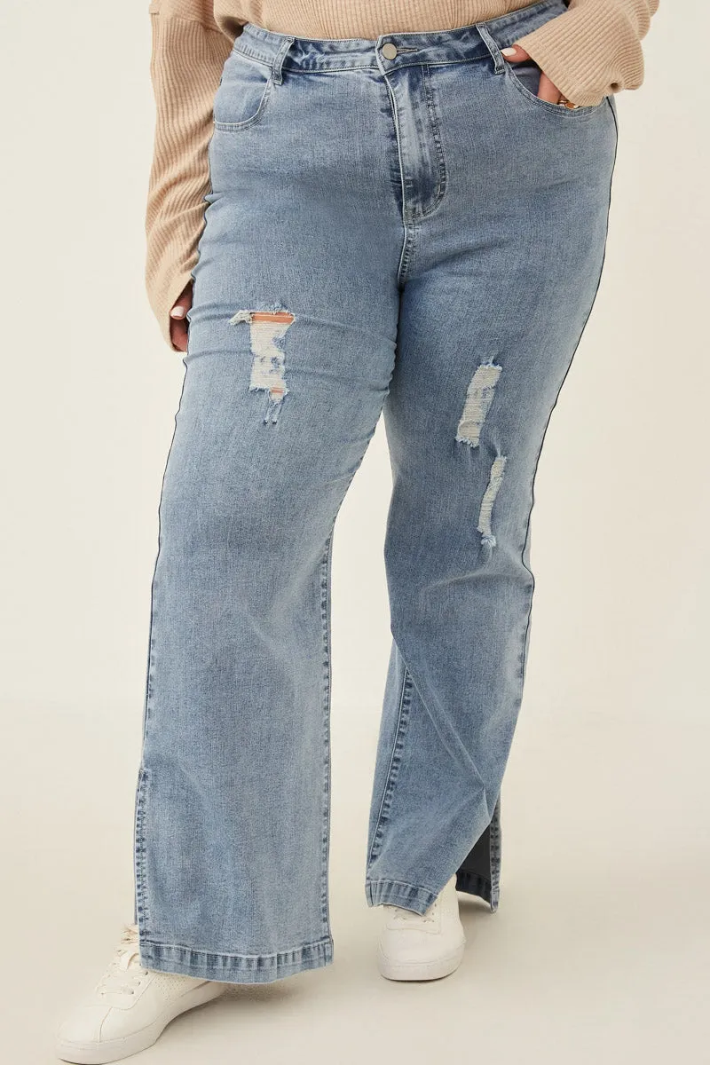 Side Slit Distressed Bootcut Stretch Denim HiddenDrawcord UltraSoftLining
