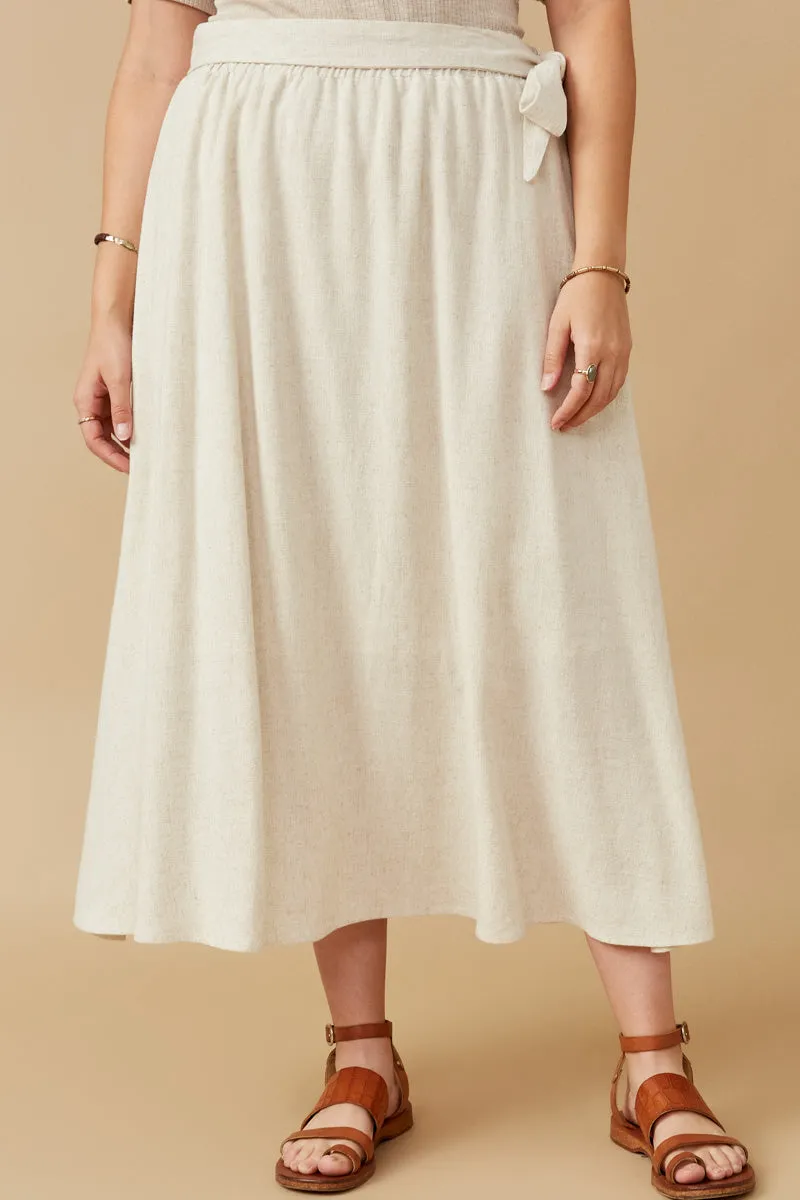Side Tie Linen Midi Skirt Minimal Edge