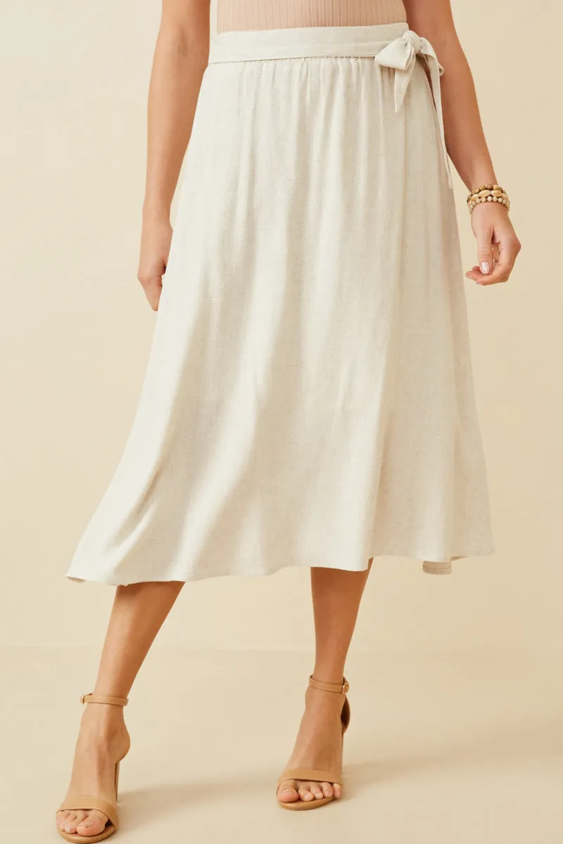 Side Tie Linen Midi Skirt Fade Resistant WrinkleResistantMaterial