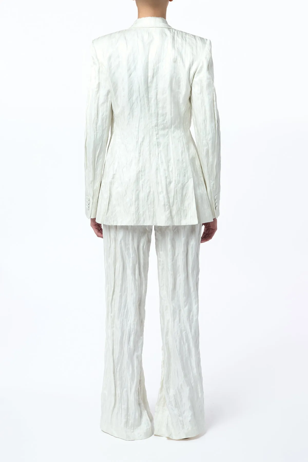Norman Wide-Leg Pant in Ivory Metallic Crinkled Silk Durable Reinforced Shoulders